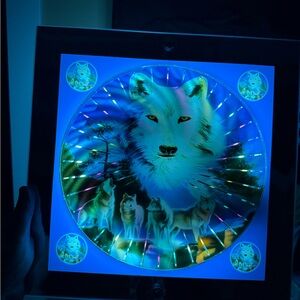 Vintage Motion Light Up Mirror Action Wolf Howling at Moon